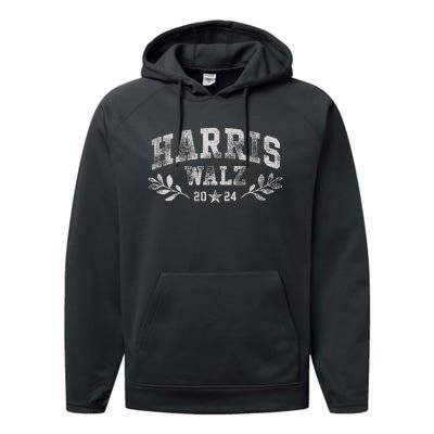 Harris Tim Walz Crest Vintage Arch Women Harris Waltz 2024 Performance Fleece Hoodie