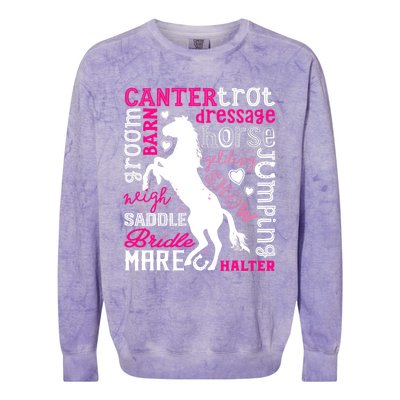 Horse Typography Word Art Girls Horseback Riding Equestrian T Colorblast Crewneck Sweatshirt