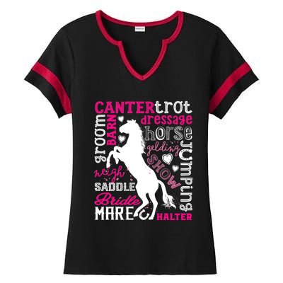 Horse Typography Word Art Girls Horseback Riding Equestrian T Ladies Halftime Notch Neck Tee