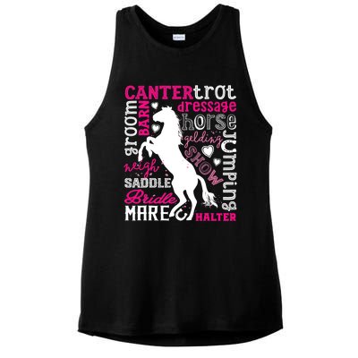 Horse Typography Word Art Girls Horseback Riding Equestrian T Ladies PosiCharge Tri-Blend Wicking Tank