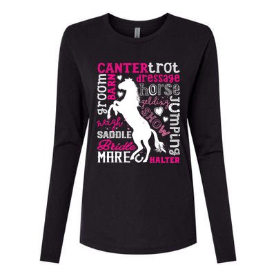 Horse Typography Word Art Girls Horseback Riding Equestrian T Womens Cotton Relaxed Long Sleeve T-Shirt