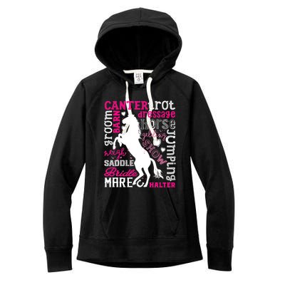 Horse Typography Word Art Girls Horseback Riding Equestrian T Women's Fleece Hoodie