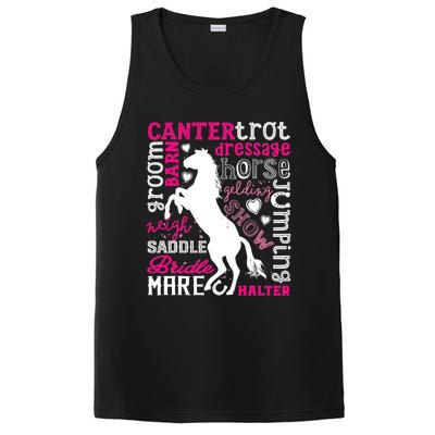 Horse Typography Word Art Girls Horseback Riding Equestrian T PosiCharge Competitor Tank