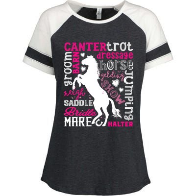 Horse Typography Word Art Girls Horseback Riding Equestrian T Enza Ladies Jersey Colorblock Tee