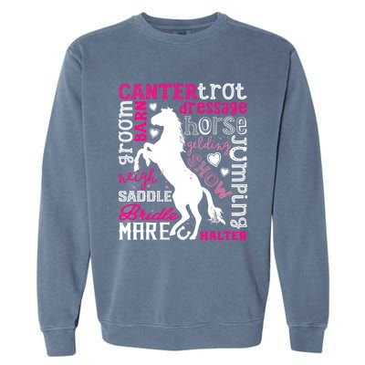 Horse Typography Word Art Girls Horseback Riding Equestrian T Garment-Dyed Sweatshirt