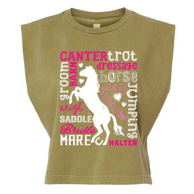 Horse Typography Word Art Girls Horseback Riding Equestrian T Garment-Dyed Women's Muscle Tee