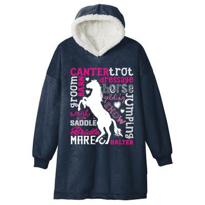 Horse Typography Word Art Girls Horseback Riding Equestrian T Hooded Wearable Blanket