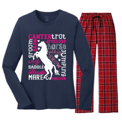 Horse Typography Word Art Girls Horseback Riding Equestrian T Women's Long Sleeve Flannel Pajama Set 