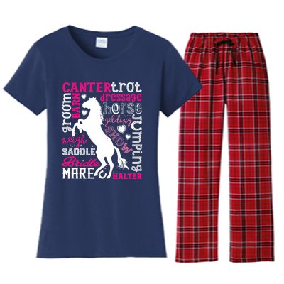 Horse Typography Word Art Girls Horseback Riding Equestrian T Women's Flannel Pajama Set