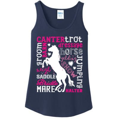 Horse Typography Word Art Girls Horseback Riding Equestrian T Ladies Essential Tank