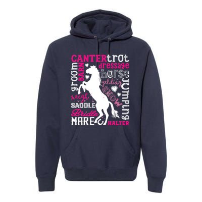 Horse Typography Word Art Girls Horseback Riding Equestrian T Premium Hoodie