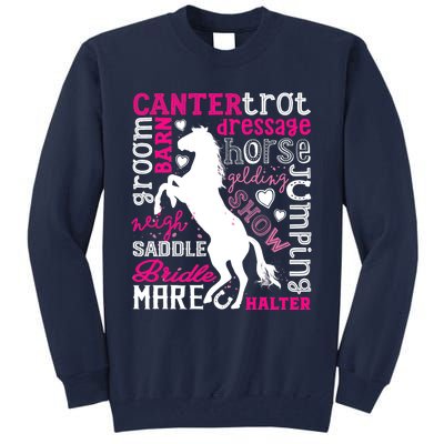 Horse Typography Word Art Girls Horseback Riding Equestrian T Tall Sweatshirt