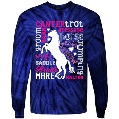 Horse Typography Word Art Girls Horseback Riding Equestrian T Tie-Dye Long Sleeve Shirt