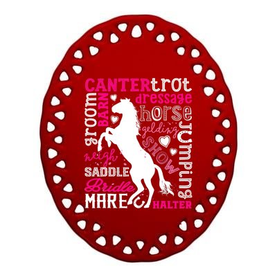 Horse Typography Word Art Girls Horseback Riding Equestrian T Ceramic Oval Ornament