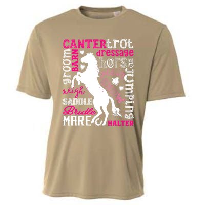 Horse Typography Word Art Girls Horseback Riding Equestrian T Cooling Performance Crew T-Shirt