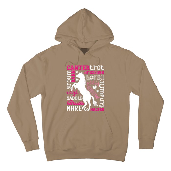 Horse Typography Word Art Girls Horseback Riding Equestrian T Hoodie