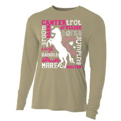 Horse Typography Word Art Girls Horseback Riding Equestrian T Cooling Performance Long Sleeve Crew