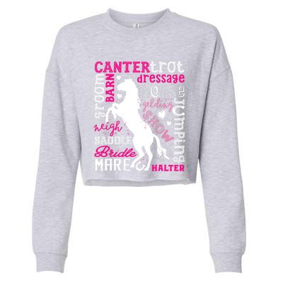 Horse Typography Word Art Girls Horseback Riding Equestrian T Cropped Pullover Crew