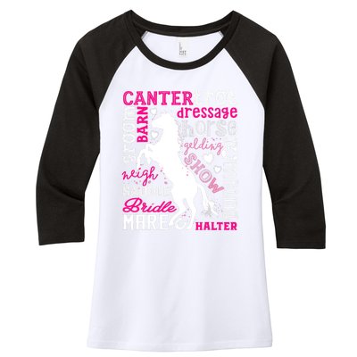 Horse Typography Word Art Girls Horseback Riding Equestrian T Women's Tri-Blend 3/4-Sleeve Raglan Shirt