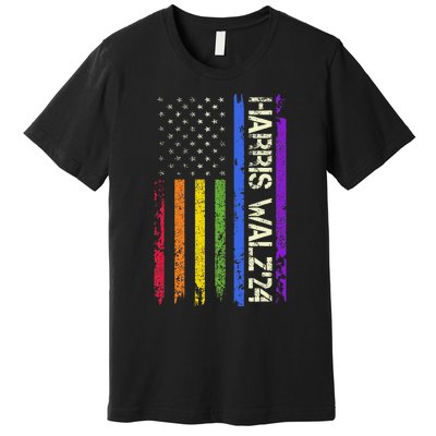 Harris Tim Waltz 2024 Us American Flag Lgbt Peace Love Hope Premium T-Shirt