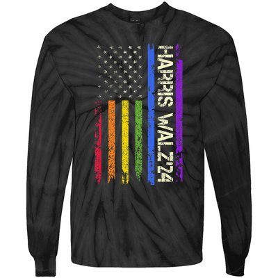 Harris Tim Waltz 2024 Us American Flag Lgbt Peace Love Hope Tie-Dye Long Sleeve Shirt