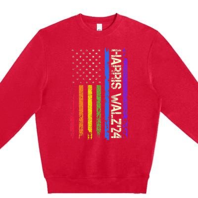 Harris Tim Waltz 2024 Us American Flag Lgbt Peace Love Hope Premium Crewneck Sweatshirt