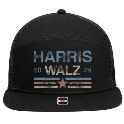 Harris Tim Walz 2024 Aged Stripes Kamala Harris Waltz 2024 7 Panel Mesh Trucker Snapback Hat