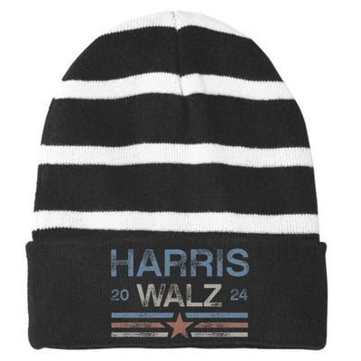 Harris Tim Walz 2024 Aged Stripes Kamala Harris Waltz 2024 Striped Beanie with Solid Band