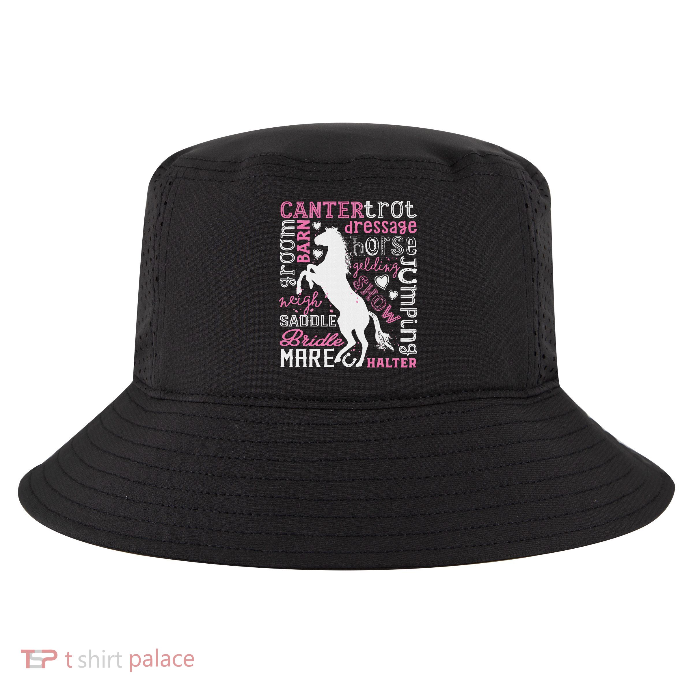 Horse Typography Word Art Horseback Riding Equestrian Cool Comfort Performance Bucket Hat