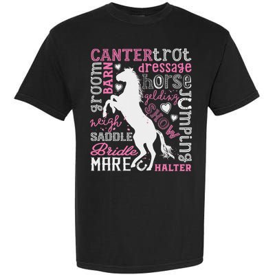 Horse Typography Word Art Horseback Riding Equestrian Garment-Dyed Heavyweight T-Shirt