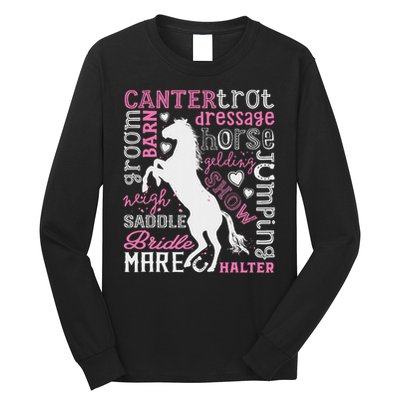 Horse Typography Word Art Horseback Riding Equestrian Long Sleeve Shirt
