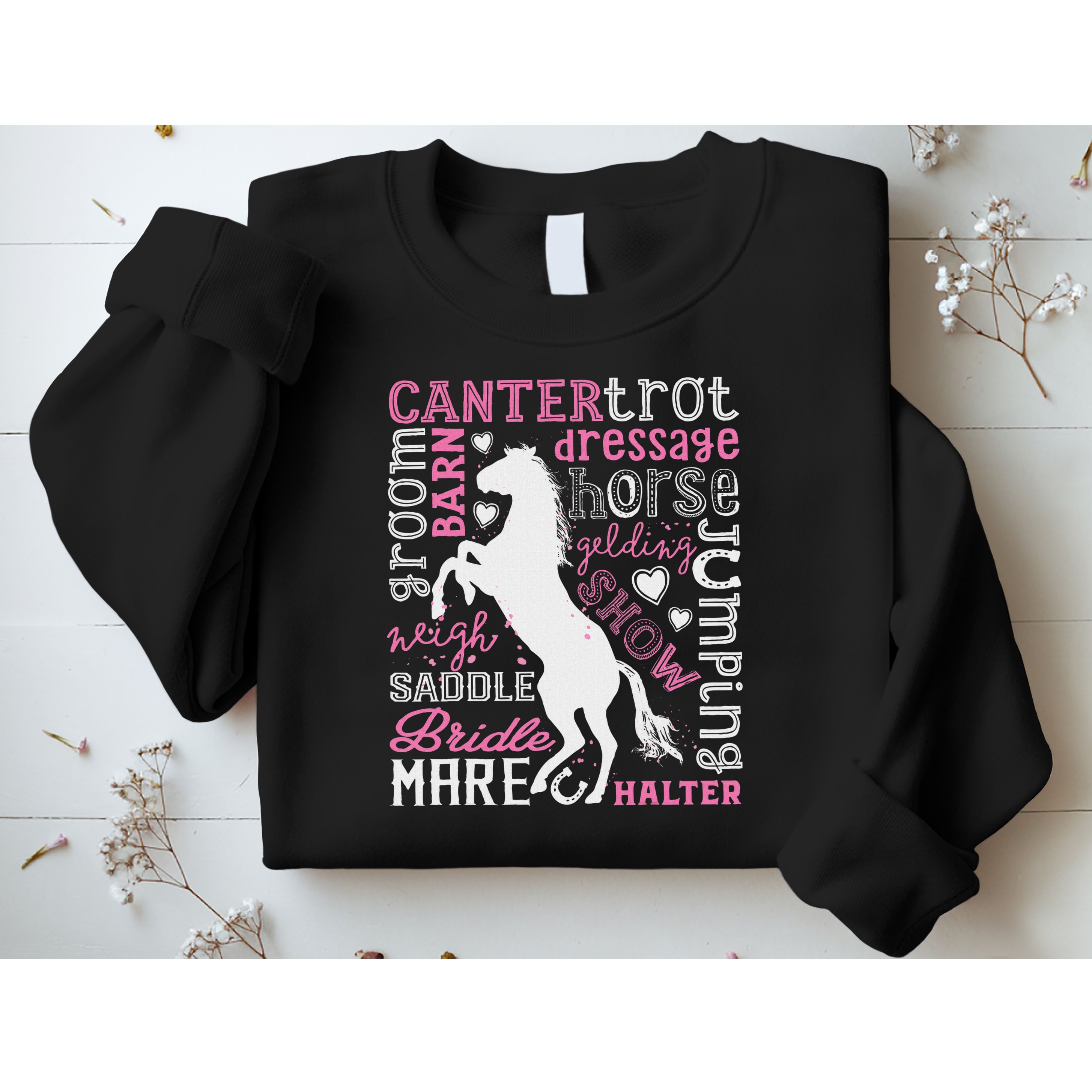 Horse Typography Word Art Horseback Riding Equestrian Sweatshirt