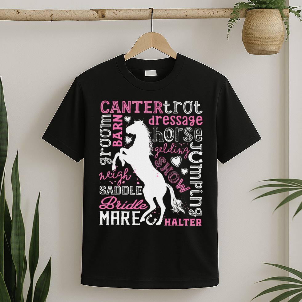Horse Typography Word Art Horseback Riding Equestrian T-Shirt