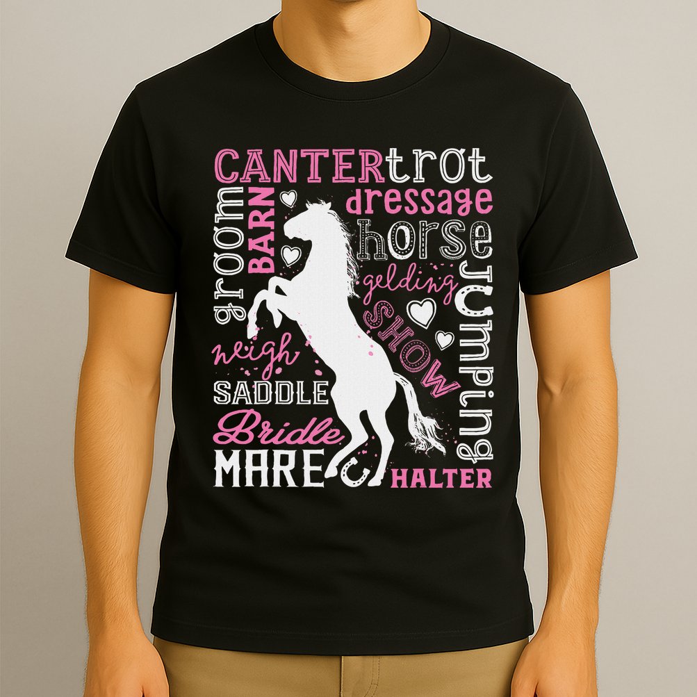 Horse Typography Word Art Horseback Riding Equestrian T-Shirt