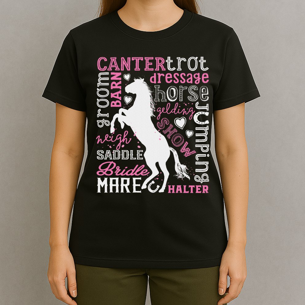 Horse Typography Word Art Horseback Riding Equestrian T-Shirt
