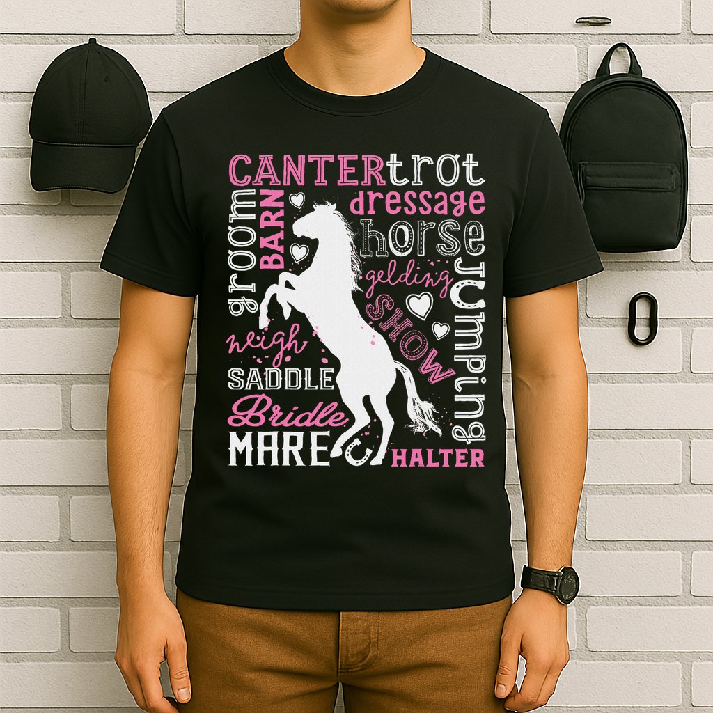 Horse Typography Word Art Horseback Riding Equestrian T-Shirt