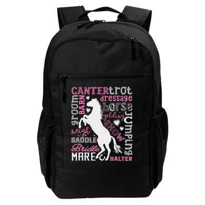 Horse Typography Word Art Horseback Riding Equestrian Daily Commute Backpack