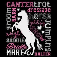 Horse Typography Word Art Horseback Riding Equestrian Button