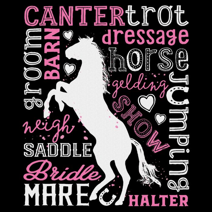 Horse Typography Word Art Horseback Riding Equestrian Button