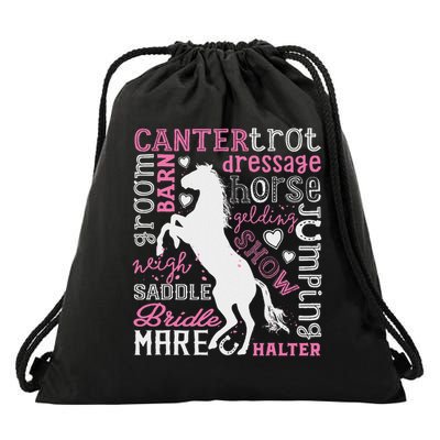 Horse Typography Word Art Horseback Riding Equestrian Drawstring Bag