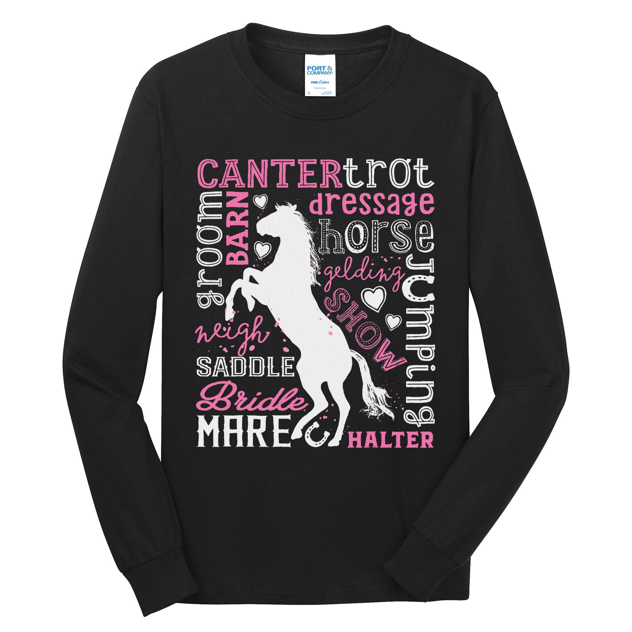 Horse Typography Word Art Horseback Riding Equestrian Tall Long Sleeve T-Shirt