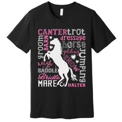 Horse Typography Word Art Horseback Riding Equestrian Premium T-Shirt