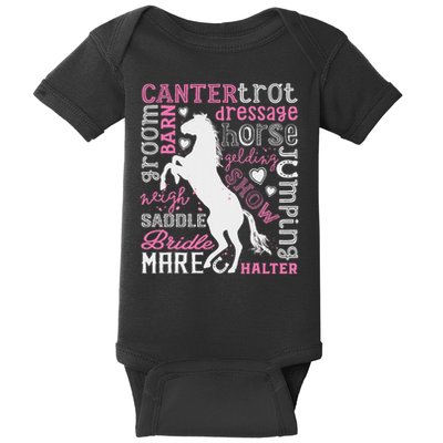 Horse Typography Word Art Horseback Riding Equestrian Baby Bodysuit
