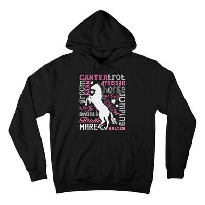 Horse Typography Word Art Horseback Riding Equestrian Tall Hoodie