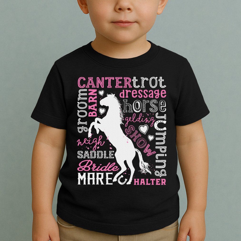 Horse Typography Word Art Horseback Riding Equestrian Toddler T-Shirt