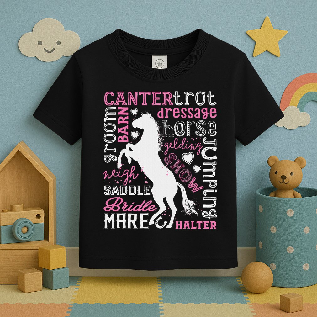 Horse Typography Word Art Horseback Riding Equestrian Toddler T-Shirt