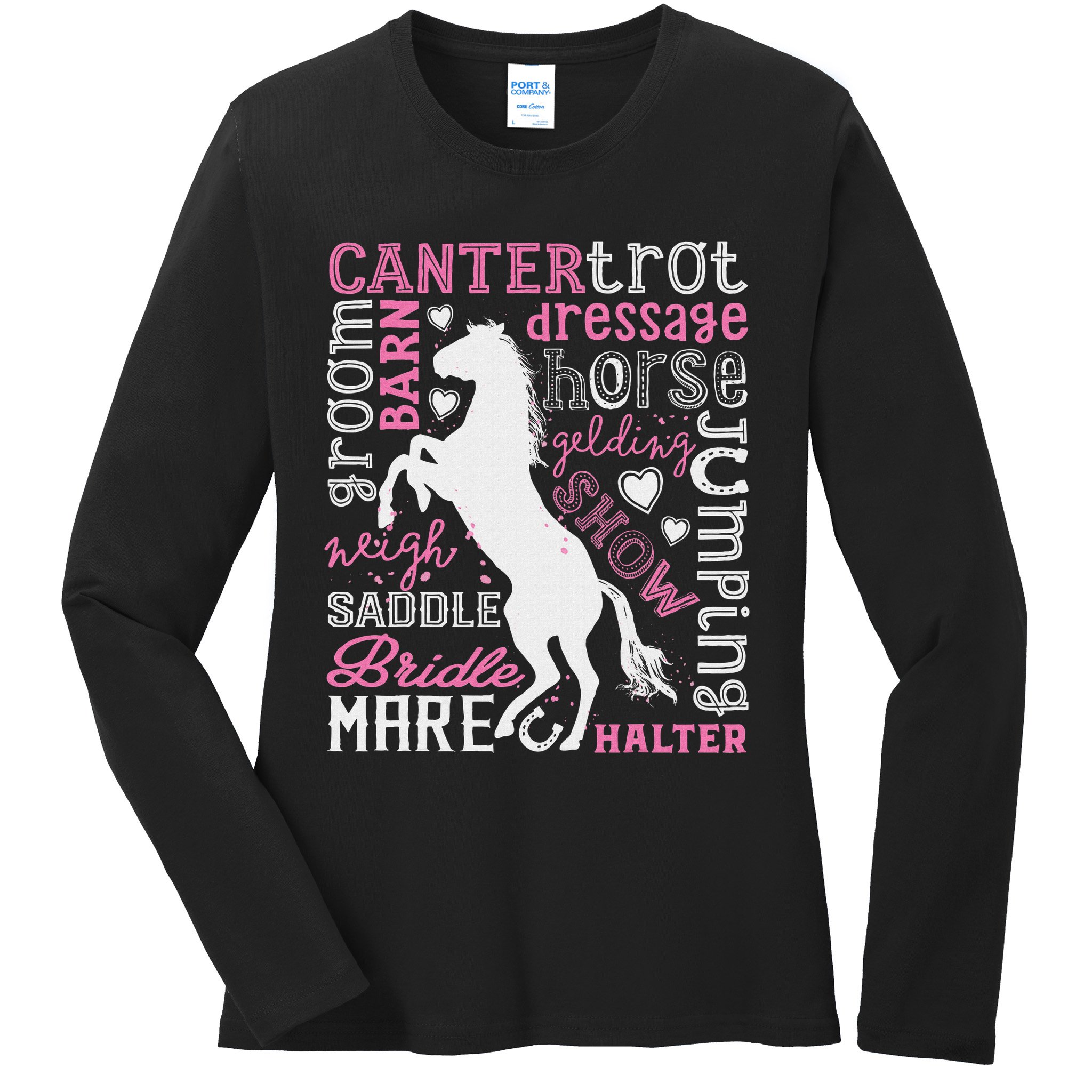 Horse Typography Word Art Horseback Riding Equestrian Ladies Long Sleeve Shirt