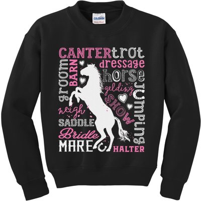 Horse Typography Word Art Horseback Riding Equestrian Kids Sweatshirt