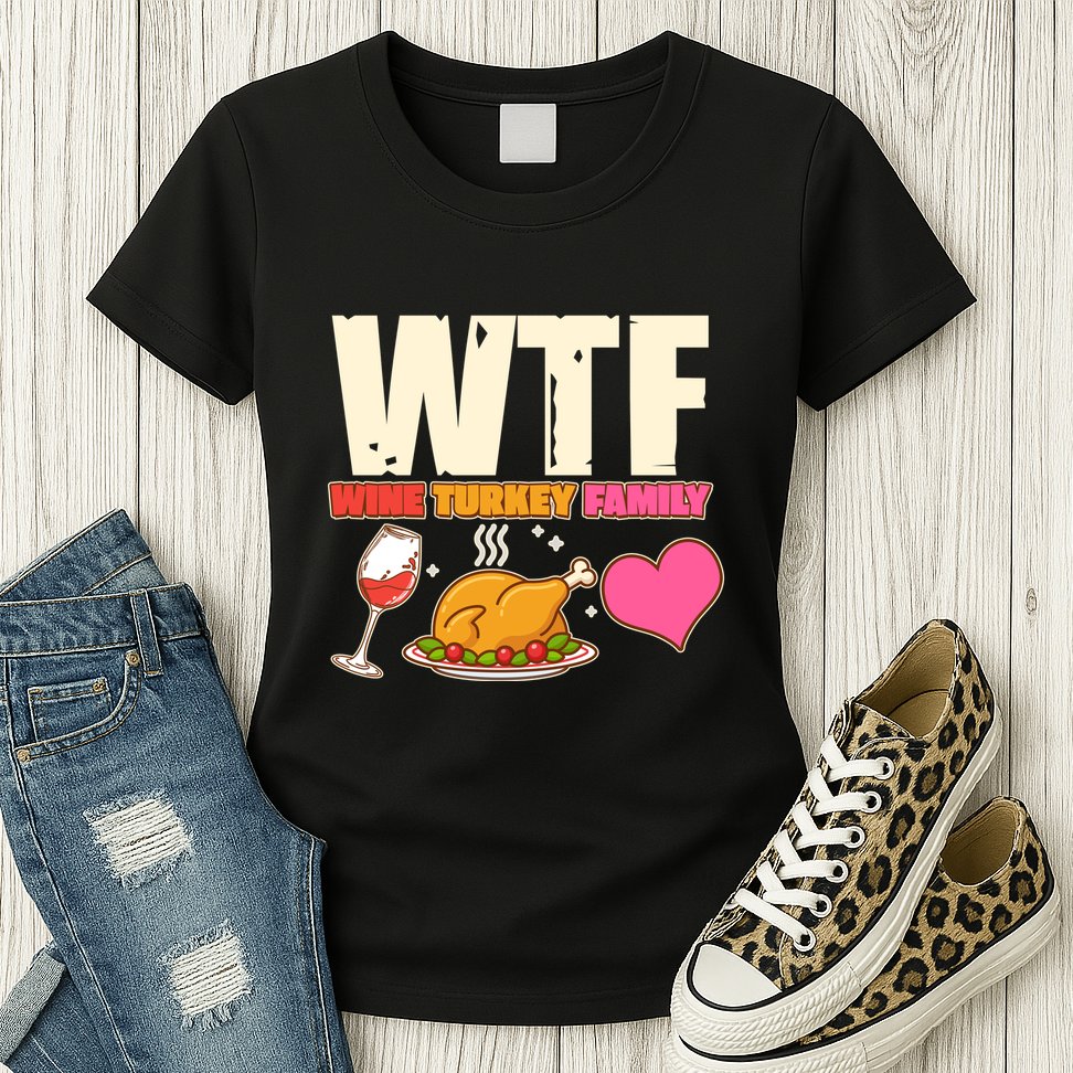Holiday Time WTF Wine Turkey Family Womens T-Shirt