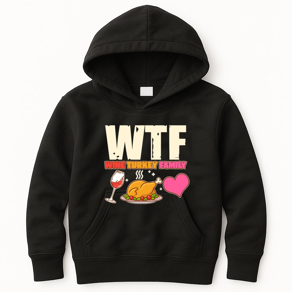 Holiday Time WTF Wine Turkey Family Kids Hoodie